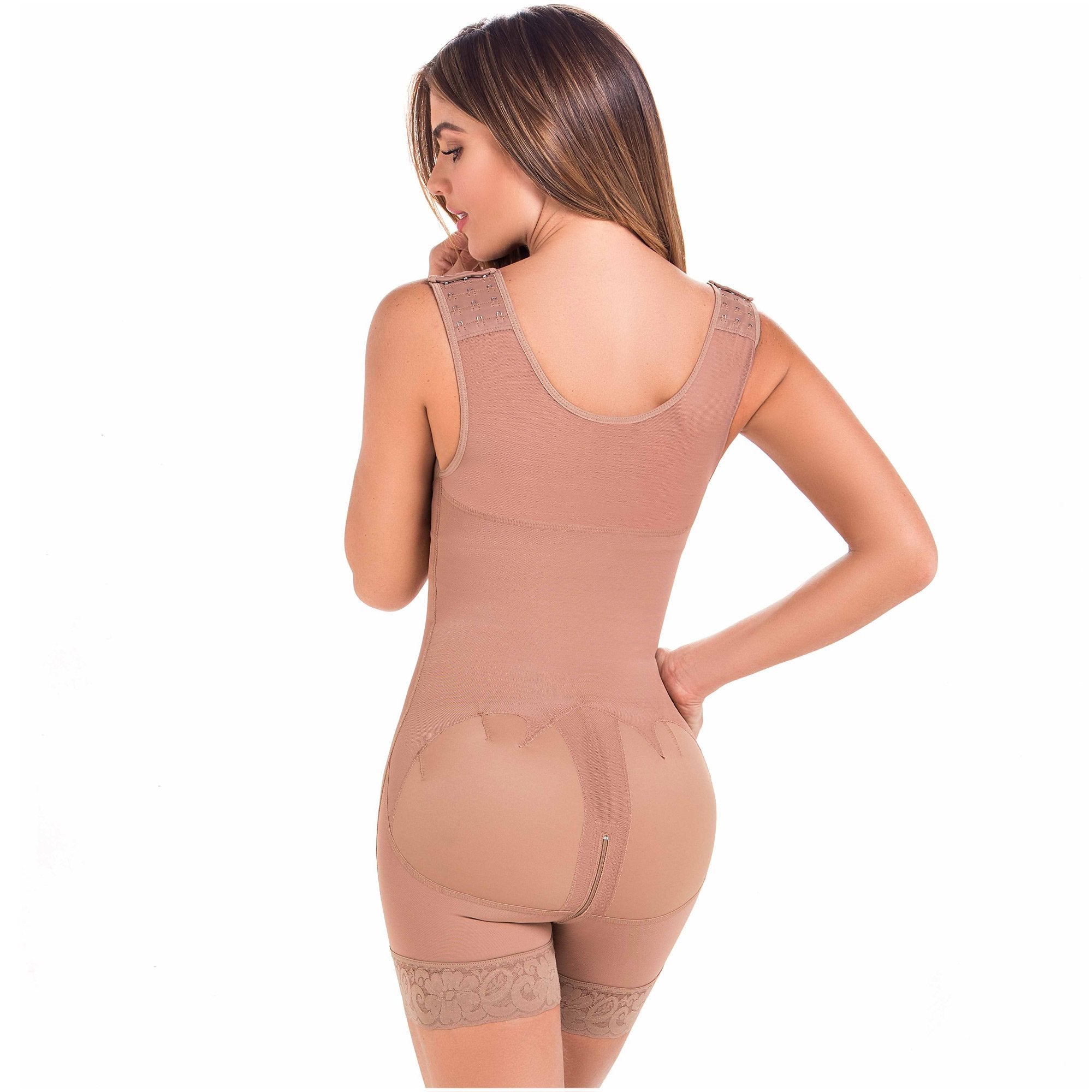 Fajas MariaE FQ105 Colombian Mid-Thigh Shapewear with Over Bust Strap - New England Supplier