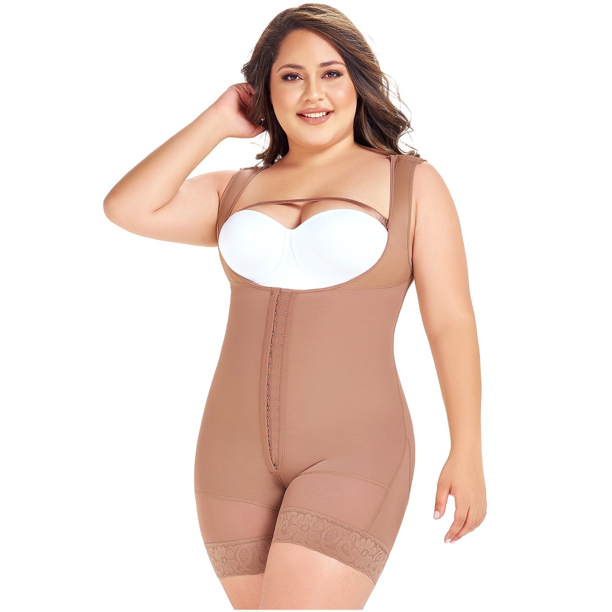 Fajas MariaE FQ105 Colombian Mid-Thigh Shapewear with Over Bust Strap - New England Supplier