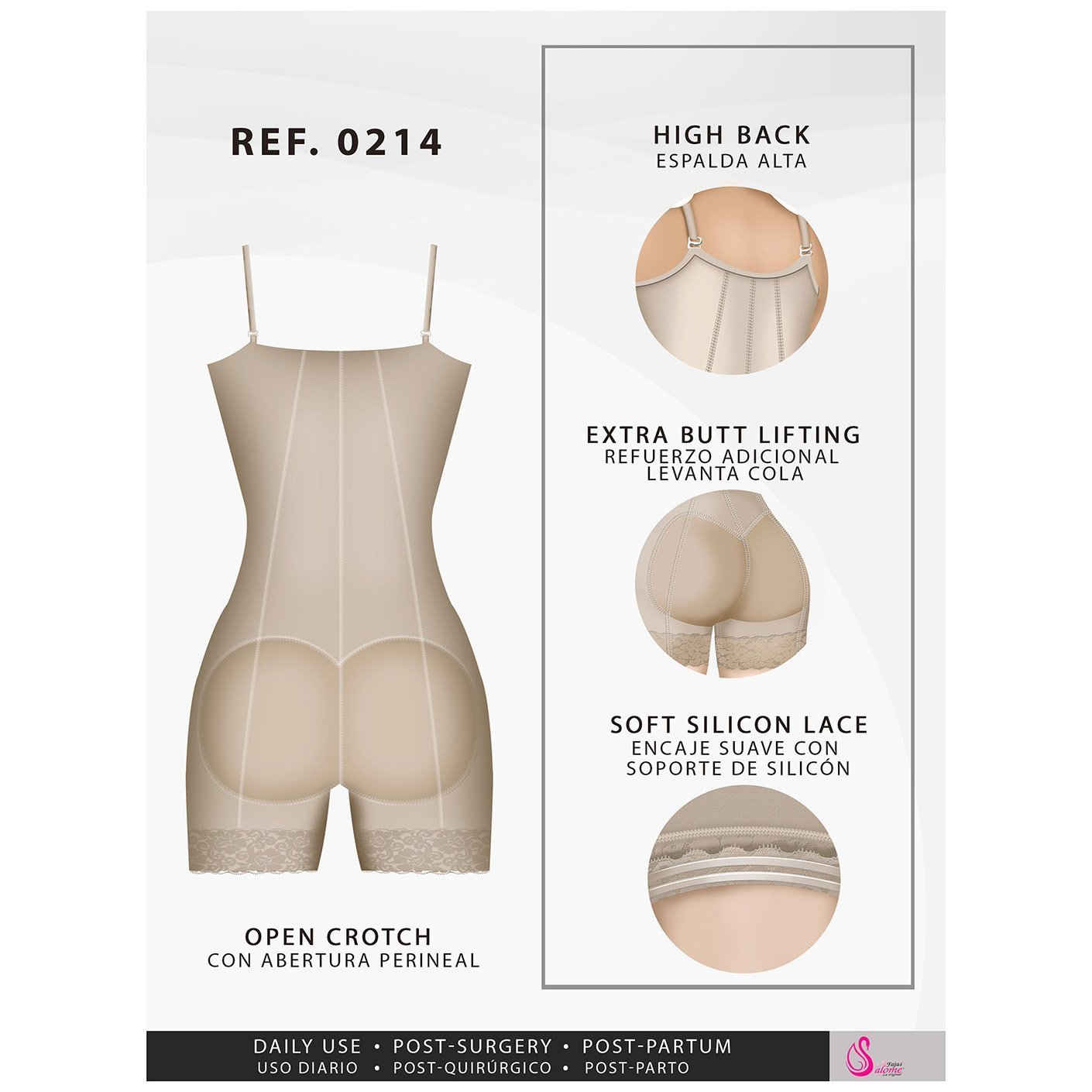 Fajas Salome 0214, Mid Thigh Strapless Body Shaper for Dresses