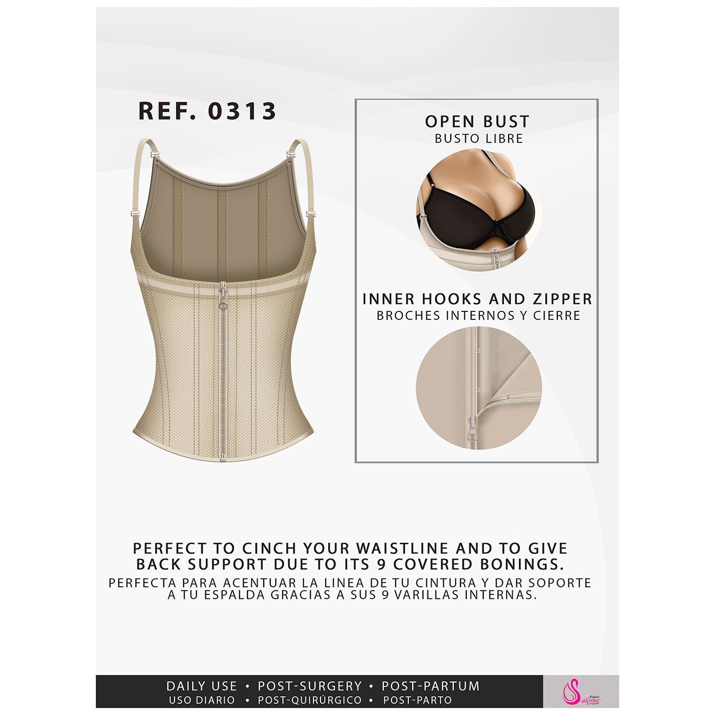 Fajas Salome 0351, Open Bust Thong Tummy Control Shapewear for Women